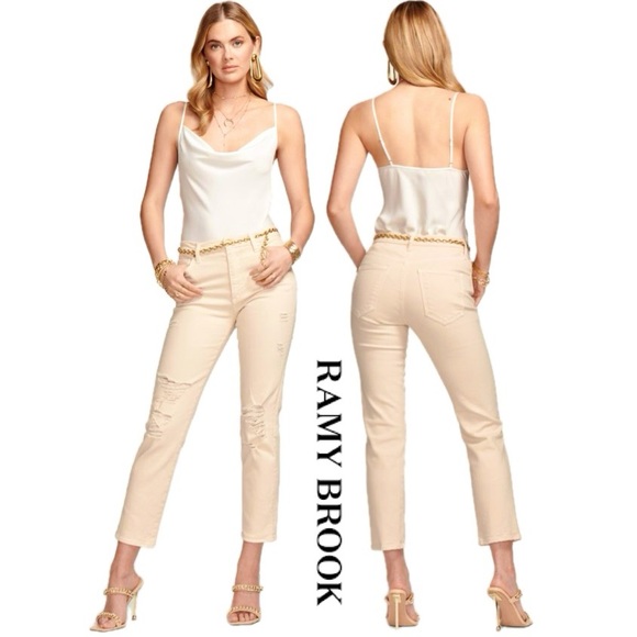 Ramy Brook Denim - RAMY BROOK Adriana High-Waisted Ripped Jean In Linen Size 24